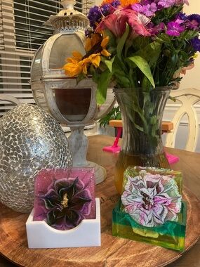 Handcrafted Floral Resin Coaster Set - (pick one)